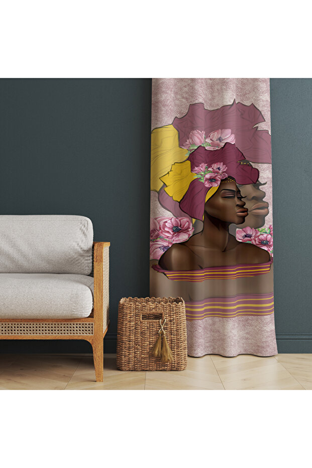 Artistic & Cultural Figured Background Curtain – Elegant and Original Design 140X260 cm Single Wing