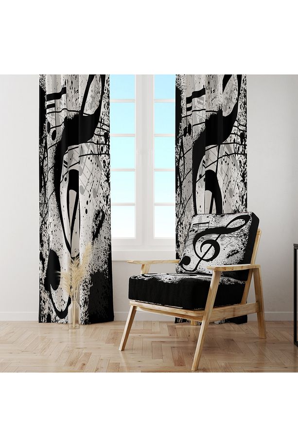 Dekoratif Soyut Müzik Desenli Fon Perde – Estetik & Özgün Dokunuş 140x260 CM Tek Kanat - 4
