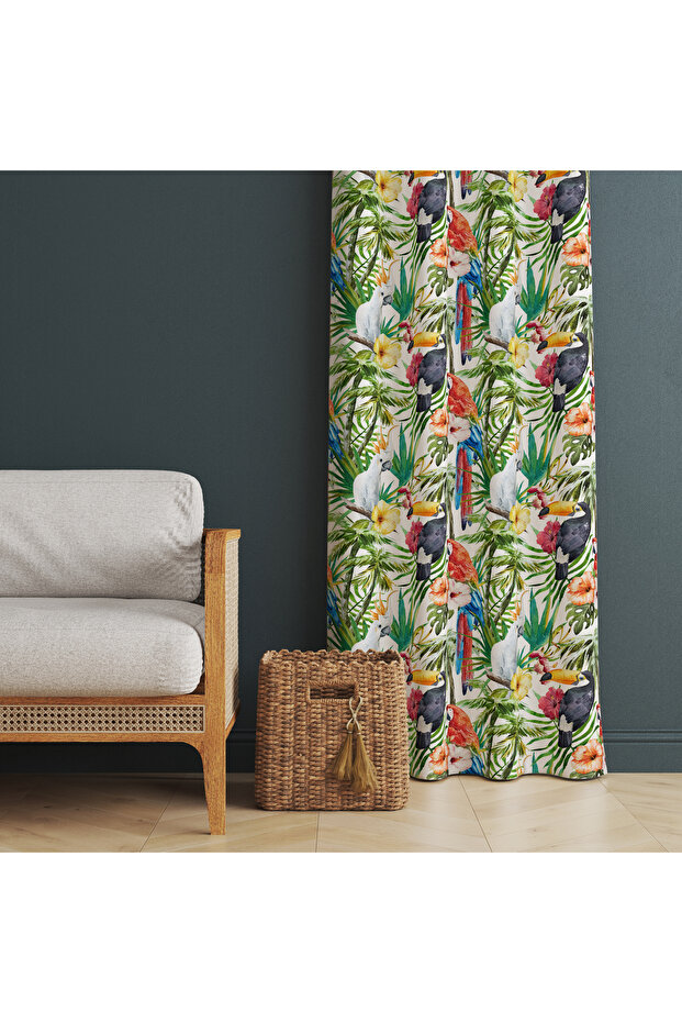Tropical Bird Pattern Background Curtain – Exotic and Original Design 140X260 cm Single Wing
