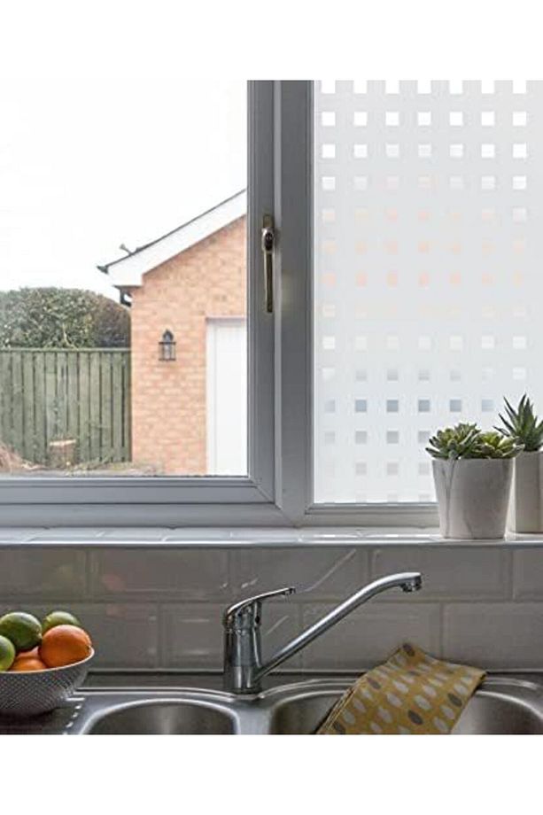 – | 45x150 cm | Modern Kare Desenli Statik Cam Kaplama Folyo | Mutfak Ofis Banyo Pencere - 7