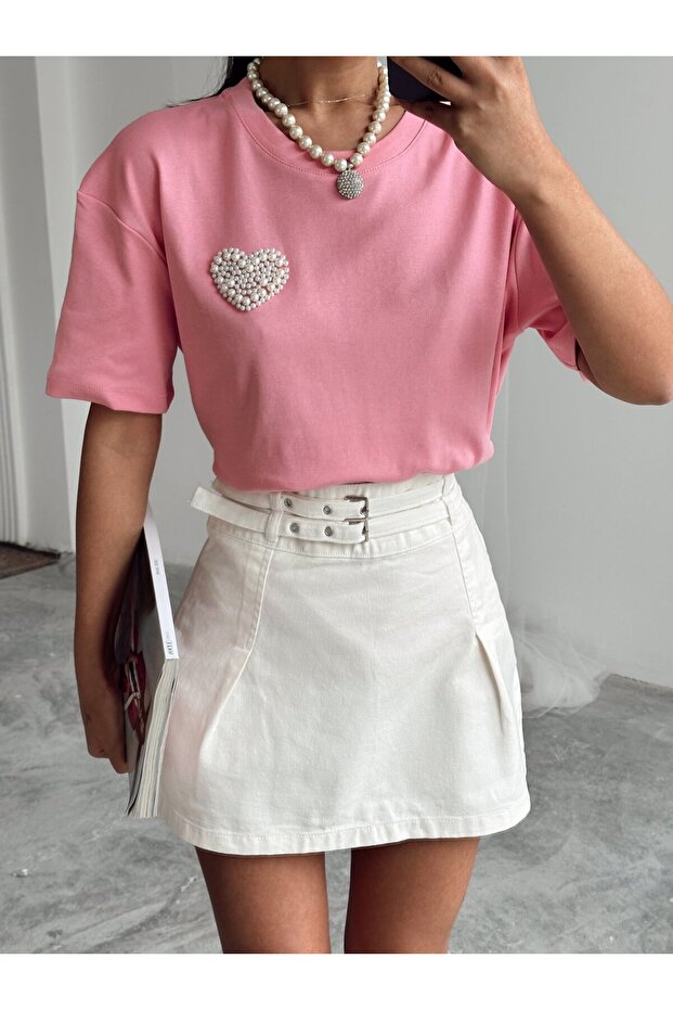 İnci Detay Oversize Basic - Pembe - 2
