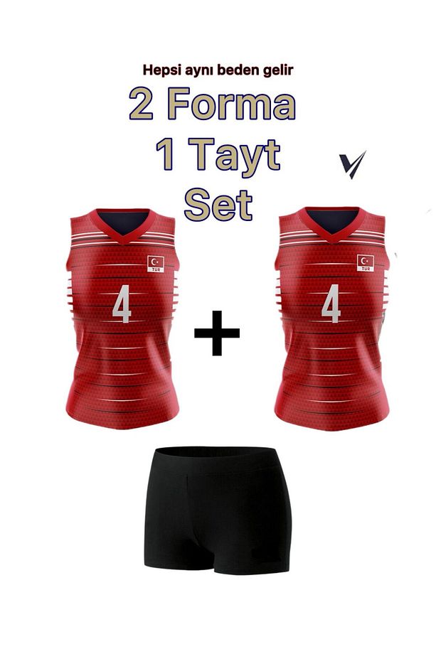 Voleybol Forması 2 Adet Voleybol Taytı 1 Adet Set Voleybol Forma Tayt Set Kırmızı Volleyball - 1