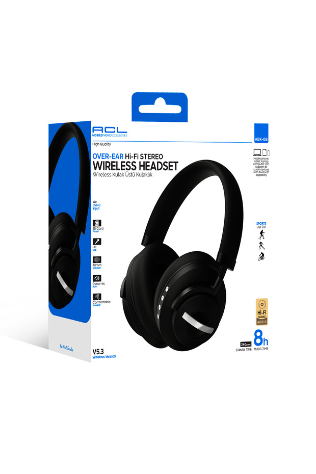 Abk-08 Bluetooth 5.3 Kablosuz Kulak Üstü Kulaklık Siyah | Hi-fi Stereo, Sd Kart, Usb-c, Hd Görüş - 2