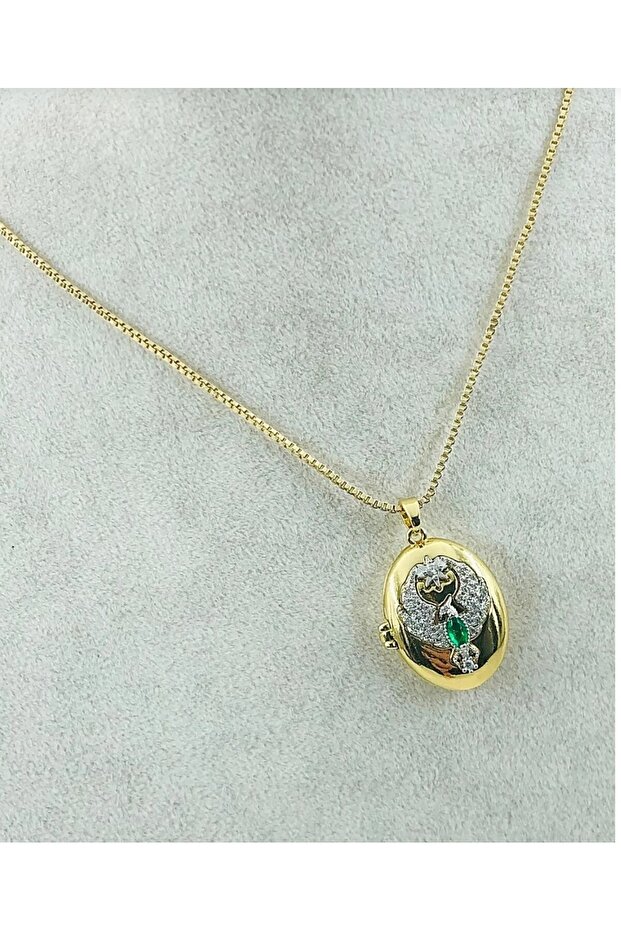Zircon Stone, Covered, Photo Can Be Put, Colorful Phoenix, Black Steel Necklace