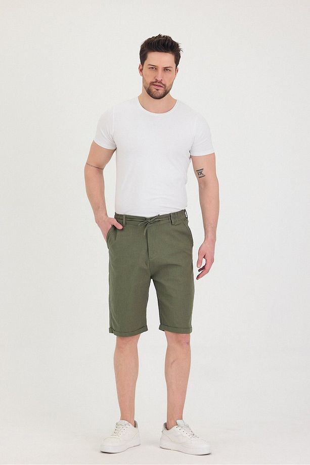 Erkek Slim Fit Keten Chino Şort - 4