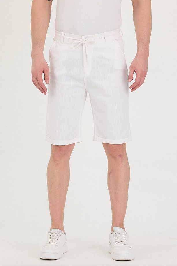 Erkek Slim Fit Keten Chino Şort - 1