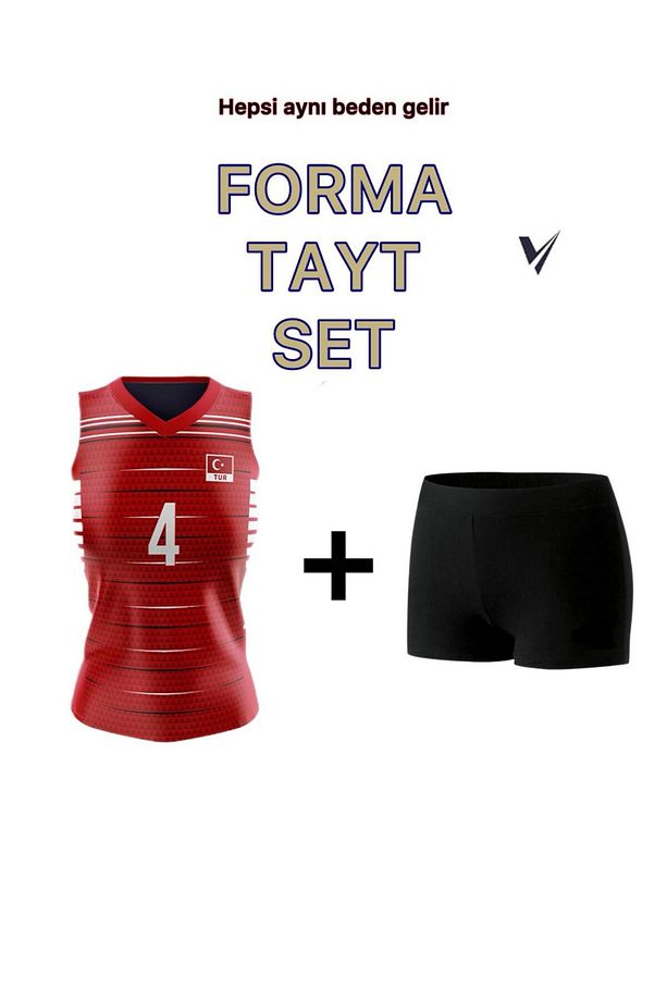 Voleybol Forma Tayt Seti 1 Adet Voleybol Taytı 1 Adet Forma Volleyball Kırmızı Set - 1