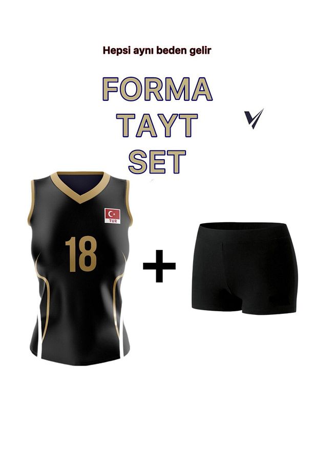 Voleybol Forma Tayt Seti 1 Adet Voleybol Taytı 1 Adet Forma Volleyball Siyah Set - 1