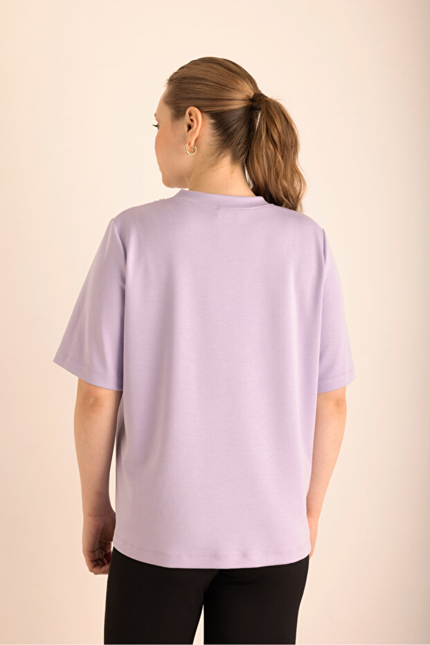 Yakası İşlemeli Örme Kısa Kollu Bluz - 5