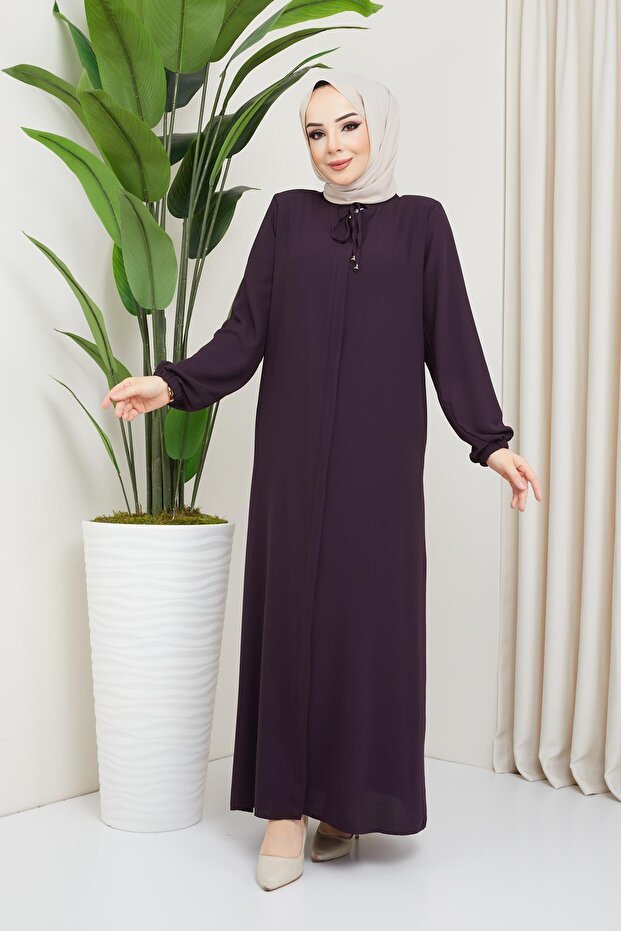 عباية برقوقية كبيرة الحجم مع رقعة أمامية - 3