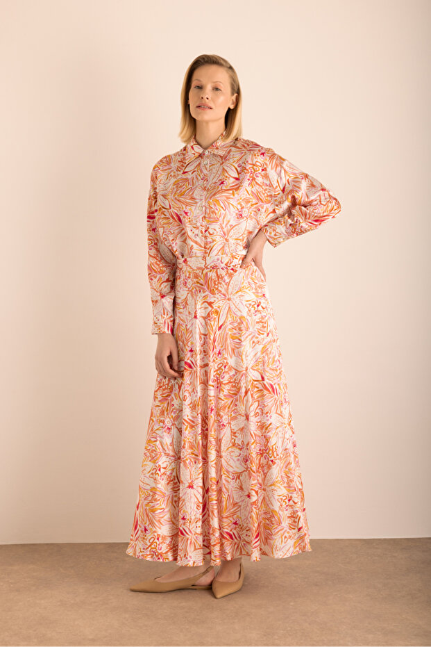 Desenli Kloş İpek Etek - 1