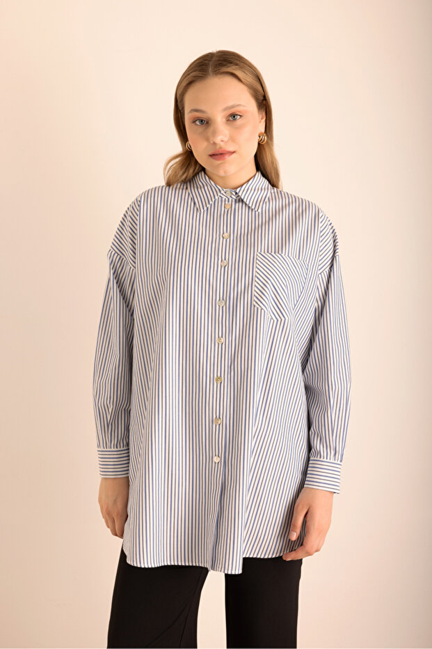 Çizgili Cotton Gömlek - 1