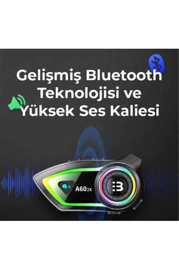 A60 2x Motosiklet Kask Kulaklığı Bluetooth Intercom Rgb Işıklı 2 Intercom Bağlantılı 300m Mesafe - 3