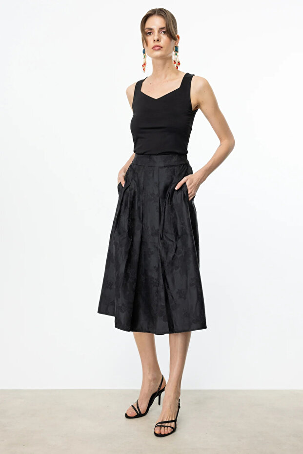 Patterned Pleated Midi Length - 1