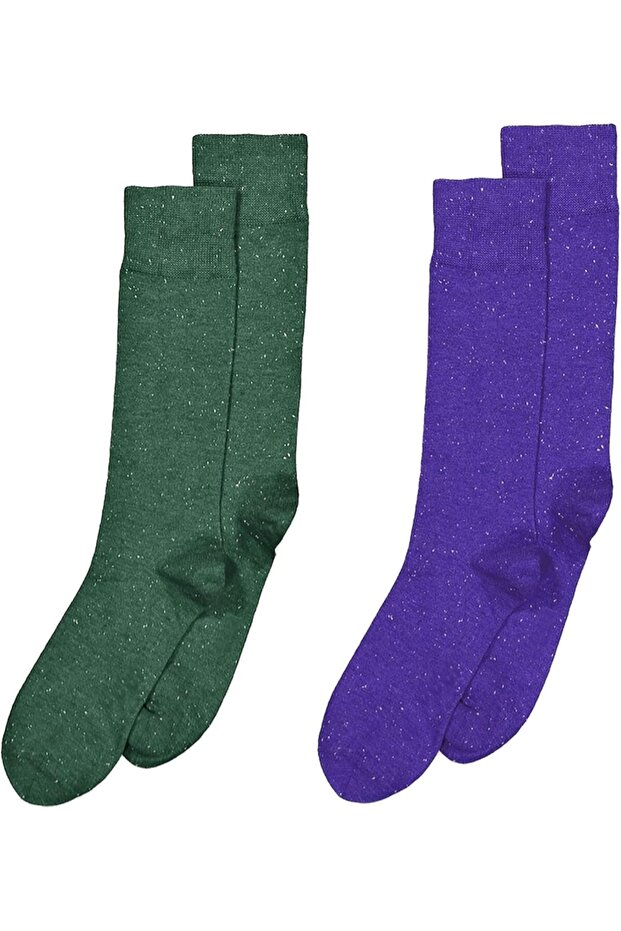 AYAX Men's 2 Pack Donegal Texture Sock, Green and Purple size (Large)