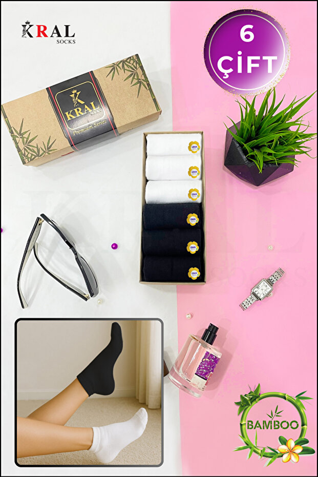 6 Pairs of Women's Bamboo Booties Assorted Seamless Socks with Gift Box