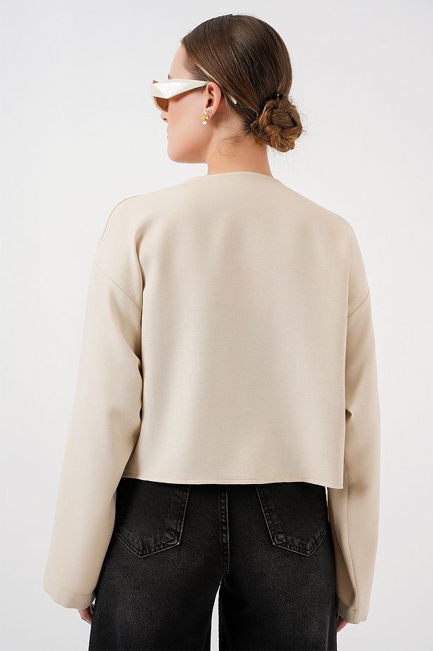 Önü Bağlamalı Keten Kimono 960 - Krem - 6
