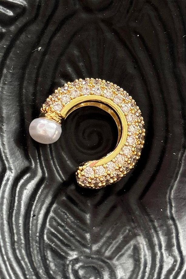 Altın Renk İnci Ve Taş Detaylı Ear Cuff (Tek) - 2