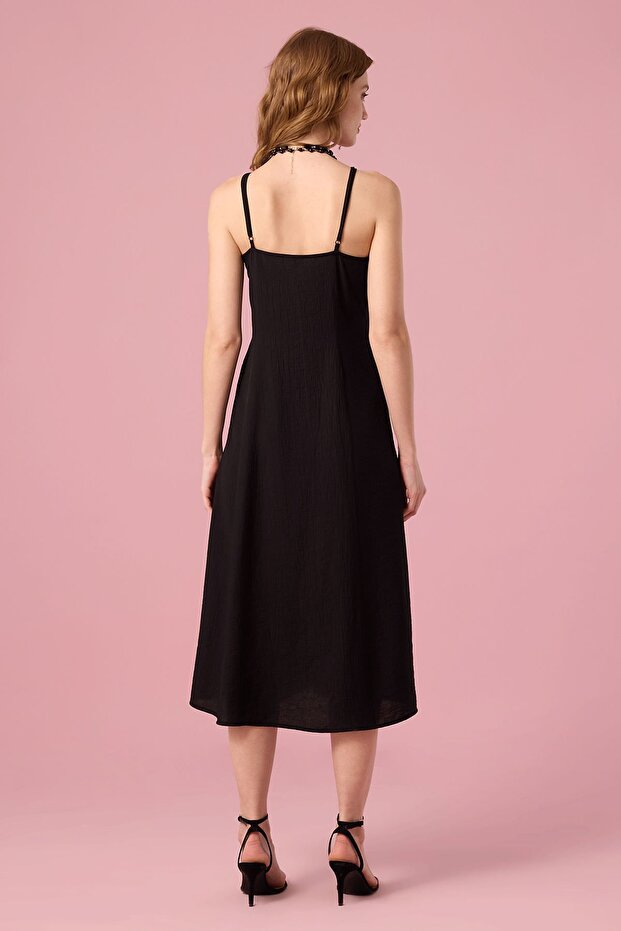 Krinkıl Askılı Elbise Siyah - 5