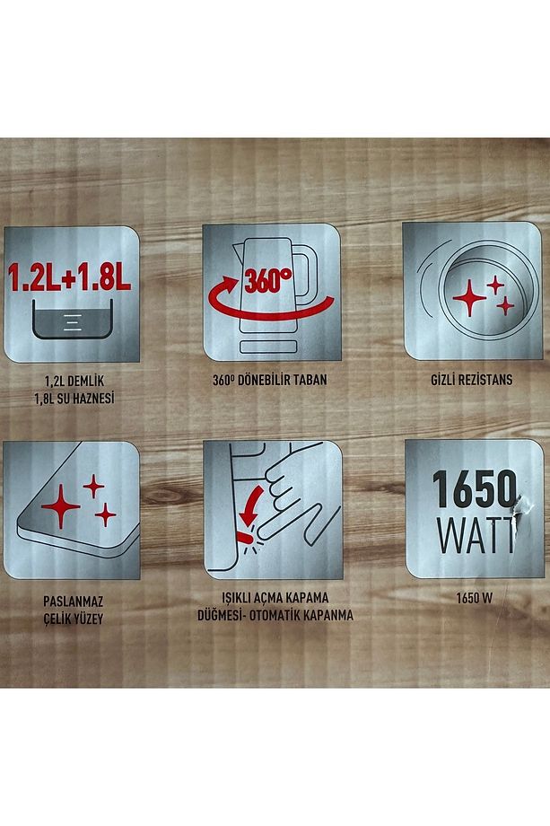Paslanmaz Çelik Çay Makinesi XL Hacim 1,2 Litre Çaydanlık, 1,8 Litre 1650 Watt - 5