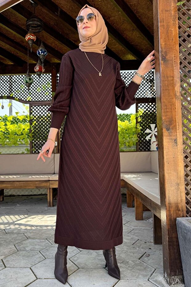 Yağmur Triko Elbise Acı Kahve - 1