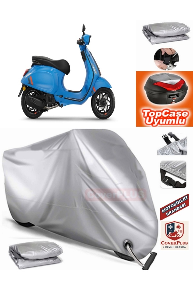 Gray Lock Compatible Vespa Sprint 125 Tarpaulin Topcase Rear Bag Compatible Motor Tarpaulin