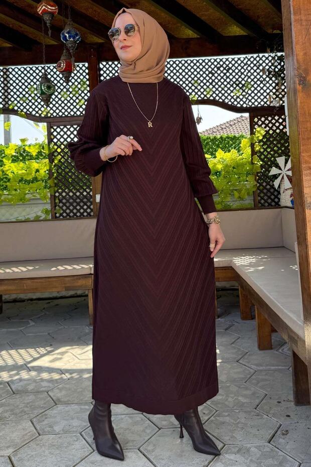 Yağmur Triko Elbise Acı Kahve - 4