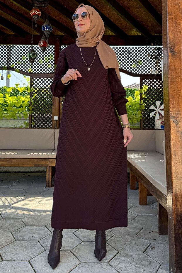 Yağmur Triko Elbise Acı Kahve - 8