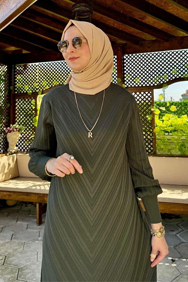 Yağmur Triko Elbise Haki - 6