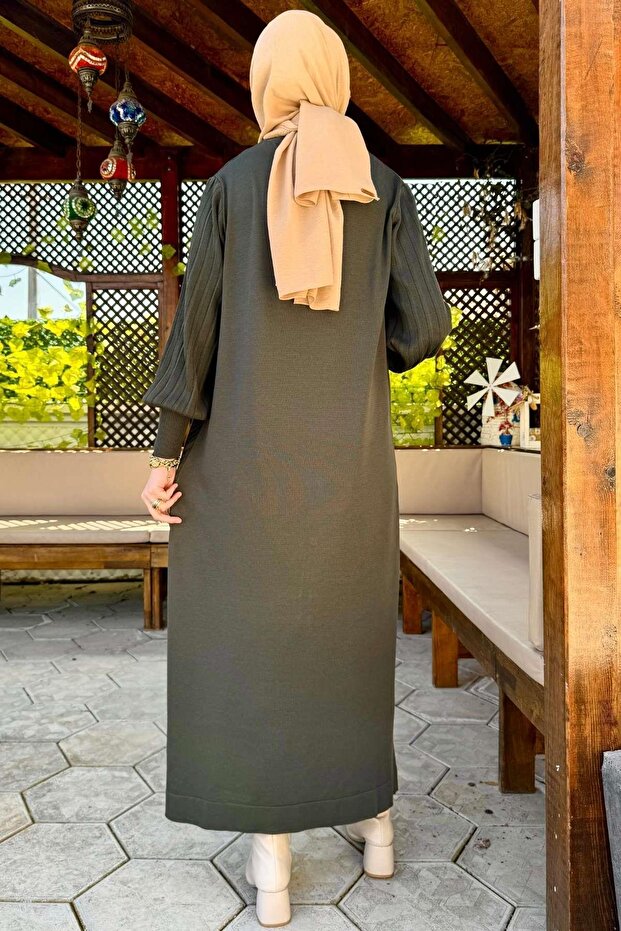 Yağmur Triko Elbise Haki - 9