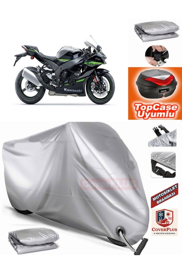Gray Lock Compatible Kawasaki Ninja Zx-10R Tarpaulin Topcase Rear Bag Compatible Motor Tarpaulin