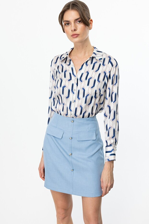 Süs Düğmeli Mini Etek Pembe - 3