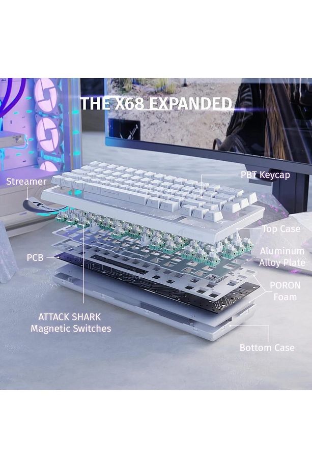 Attack Shark X68HE Rapid Trigger 0.125ms Manyatik Switch RGB App Uygulamalı Gaming Oyuncu Klavye - 7