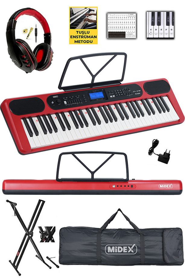 PS-5200RD-HS Pro Org 61 LED Işıklı Tuş Hassasiyetli Bluetooth Midi Kulaklık Stand - 1
