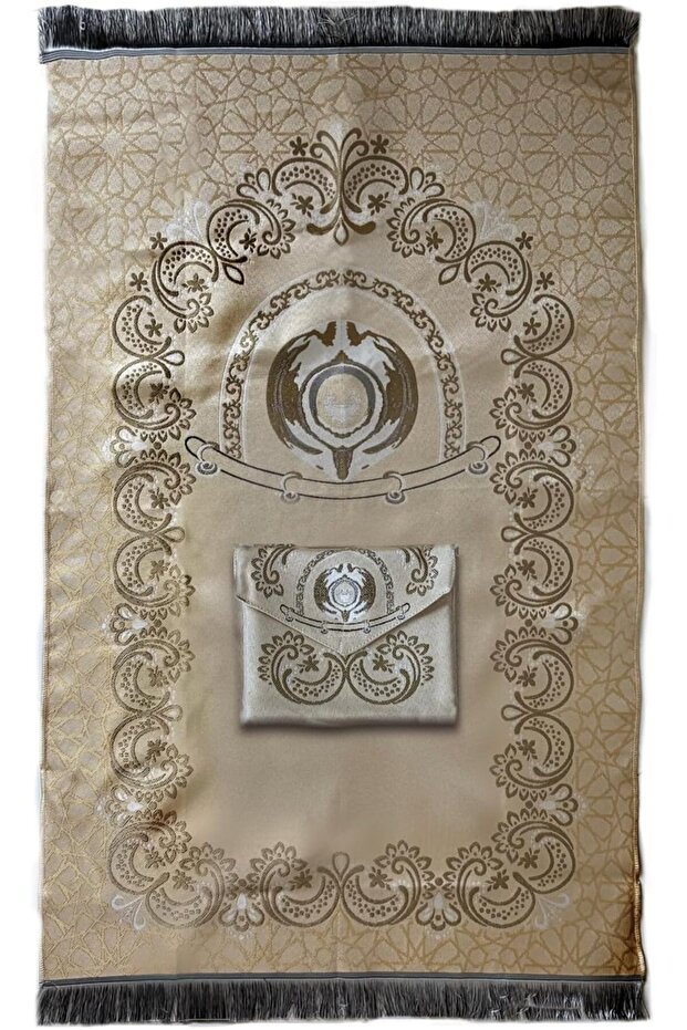 Mini Pocket Portable Travel Prayer With Bag And Strip Praying Rug Mat Carpet Islamic Muslim (White)