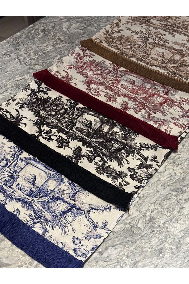 Rustik Köylü Kadın Dekoratif Baskılı Saçaklı Runner 1 Adet 40x140cm (SKSCR-12) - 6