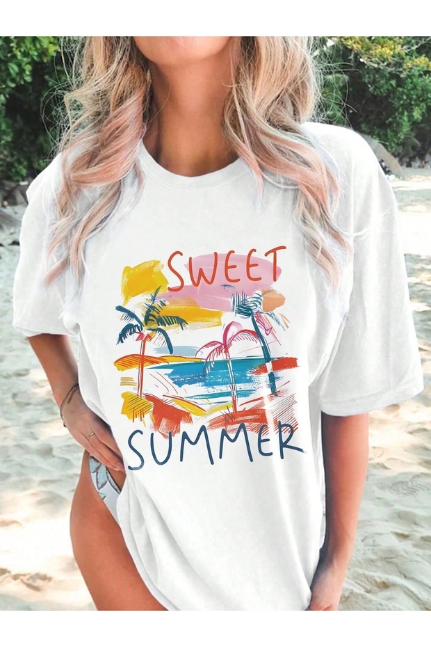 Oversize Cut Short Sleeve Printed T-Shirt