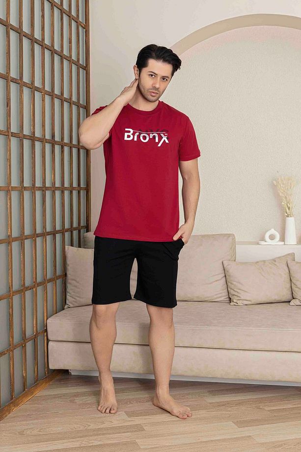 Erkek Bordo Kısa Kol Şort Penye Pijama Takımı - 2
