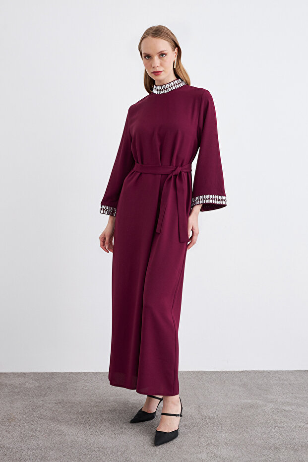 Beril Taşlı Elbise - Bordo - 2
