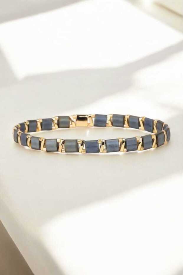 Miyuki Tilabeads Hematite Elastic Unisex Bracelet Design