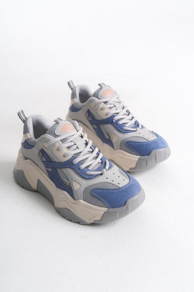 Belavalia Blue Gray Women's Daily High-Sole Lace-Up Comfortable Sports Sneaker