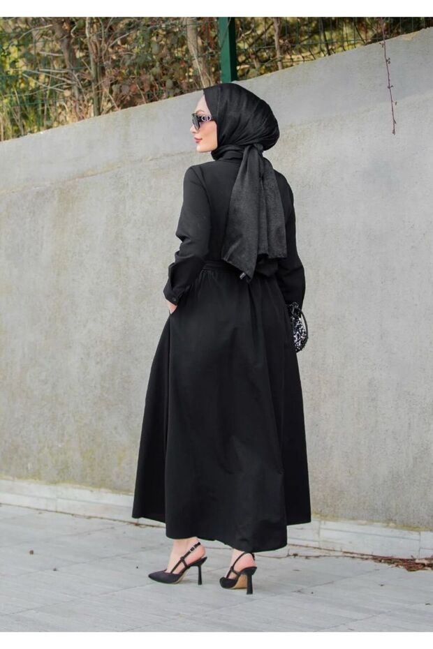 فستان مزين بأزرار نصف رقعة - 2