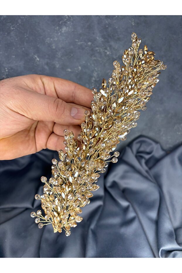 Elisa Thin Beaded Bridal Crown Turban and Hair Accessory