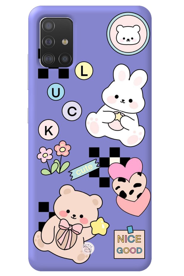 Silicone Phone Case for Samsung A71 Lilac Inside Velvet Cute Rabbit Pattern