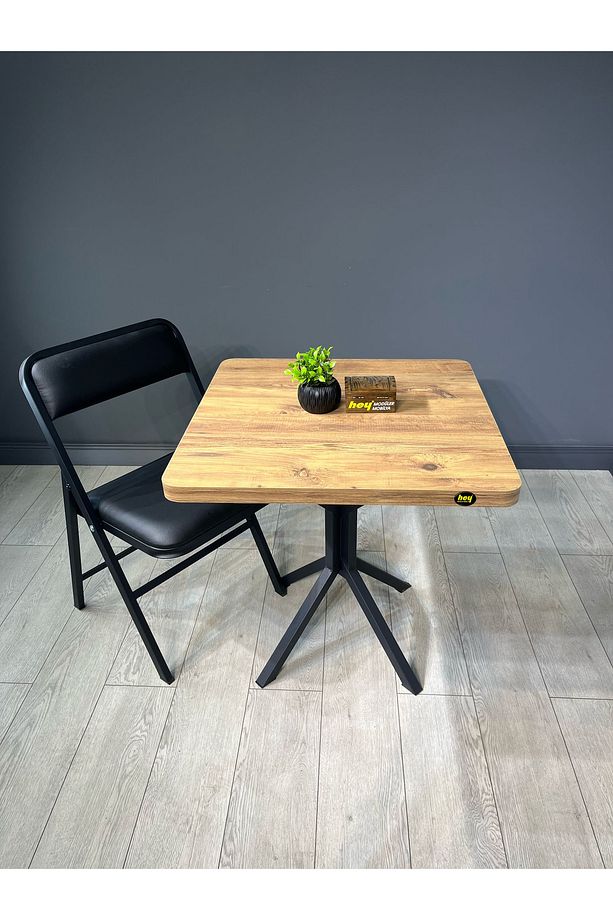 Tepe Atlantik Çam Mutfak Yemek Masası Balkon Masası Kavisli Köşe Siyah Ayak 70 cm - 2