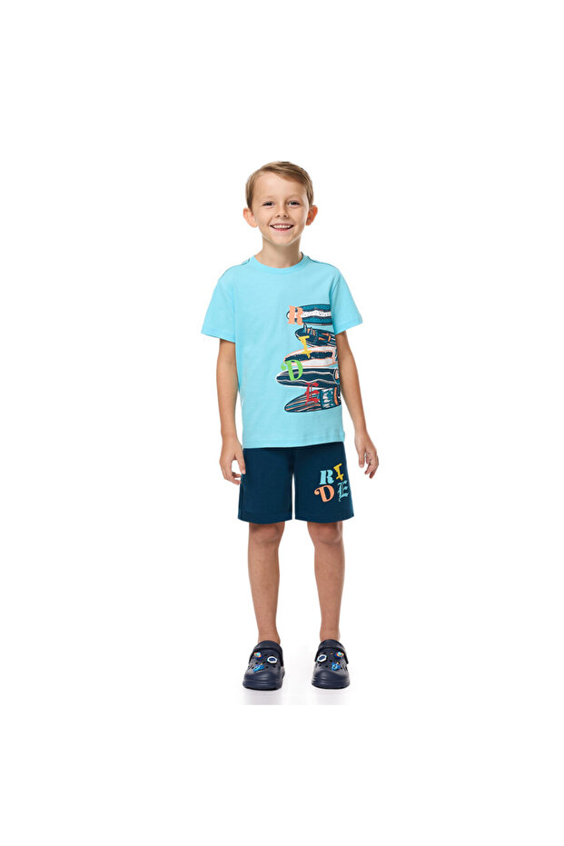 Boys Skateboard Set T-Shirt & Pull-On Shorts - Blue