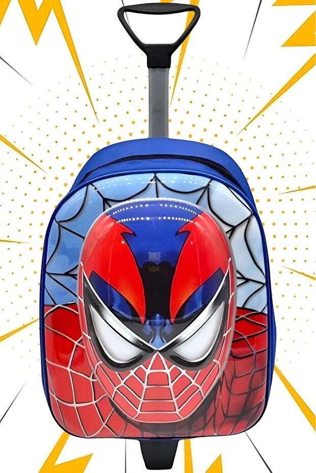 Kindergarten Nursery Spiderman Figured 2-6 Years 5d Printed Wheeled Backpack School Bag with Wheelchair
