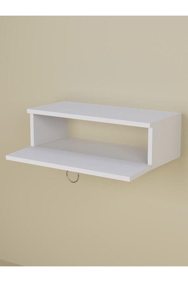 Beyaz Duvara Monte Dresuar | Halka Kulplu Tek Kapaklı %100 MDF Konsol | Şık ve Modern Dekoratif Raf - 6