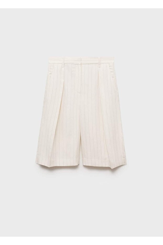 Çizgili keten karışımı bermuda şort - 3