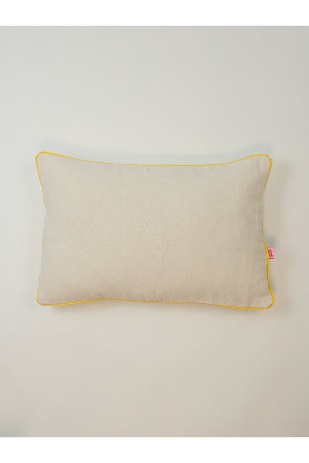 Mınımal Edge - Şerit Biye Fitilli Dikdörtgen Kırlent Kılıfı - Sarı - 1